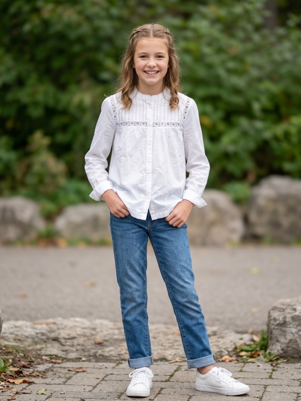GAP Long Sleeve Eyelet Pintuck Button-Front cotton Boho Blouse size Small